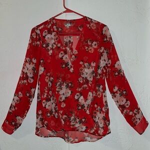 KUT from the Kloth Red Floral Surplice Blouse